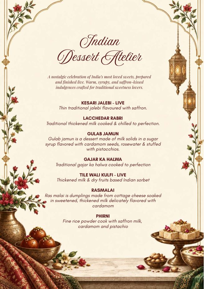 Indian dessert atelier menu page